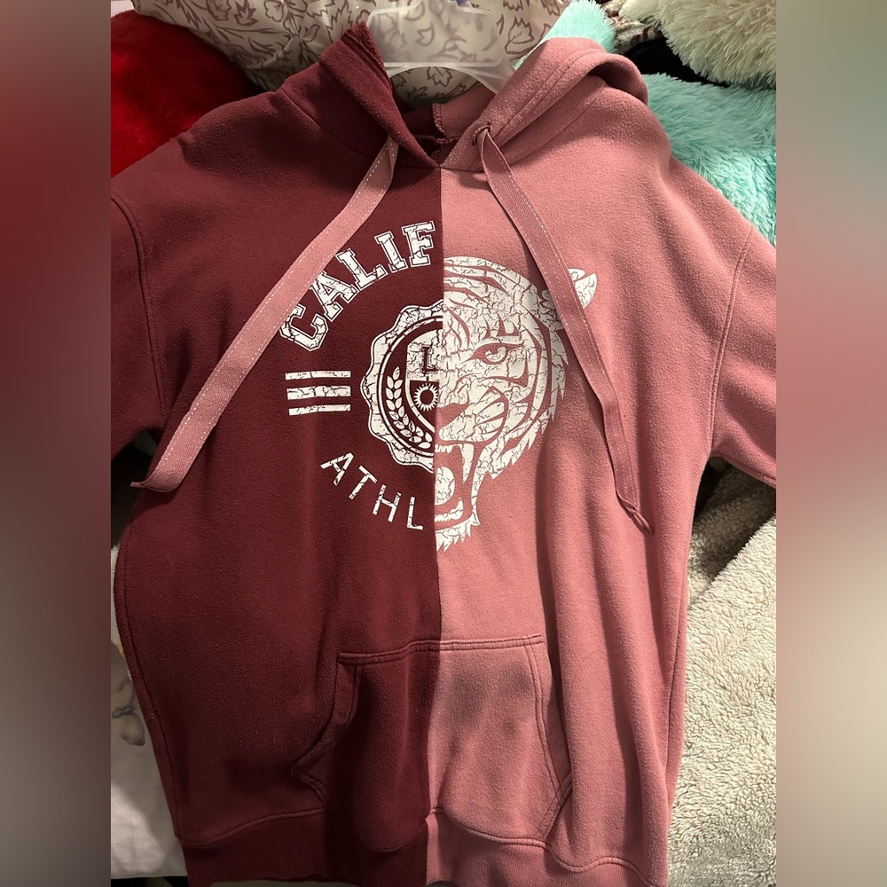 Half Burgundy Half Pink Hoodie| Size XS fits like a M|